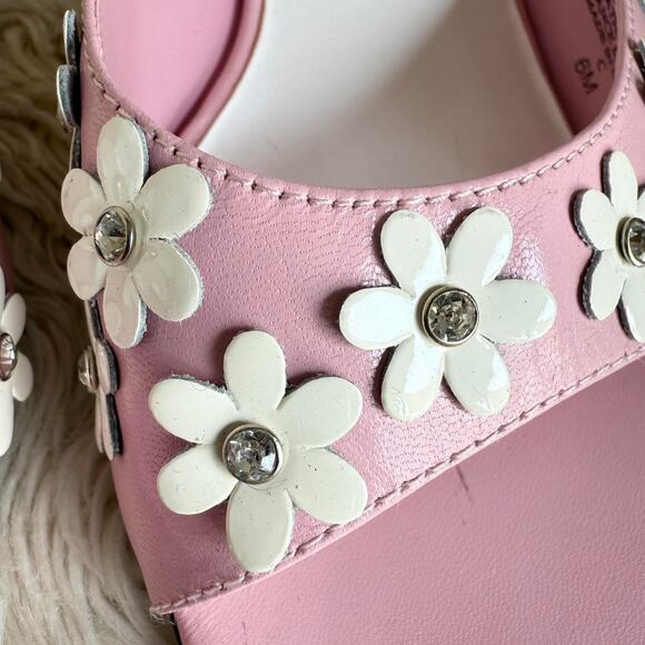 Y2K Pink Leather Rhinestone Daisy Sandals size 6 - Picture 4 of 8